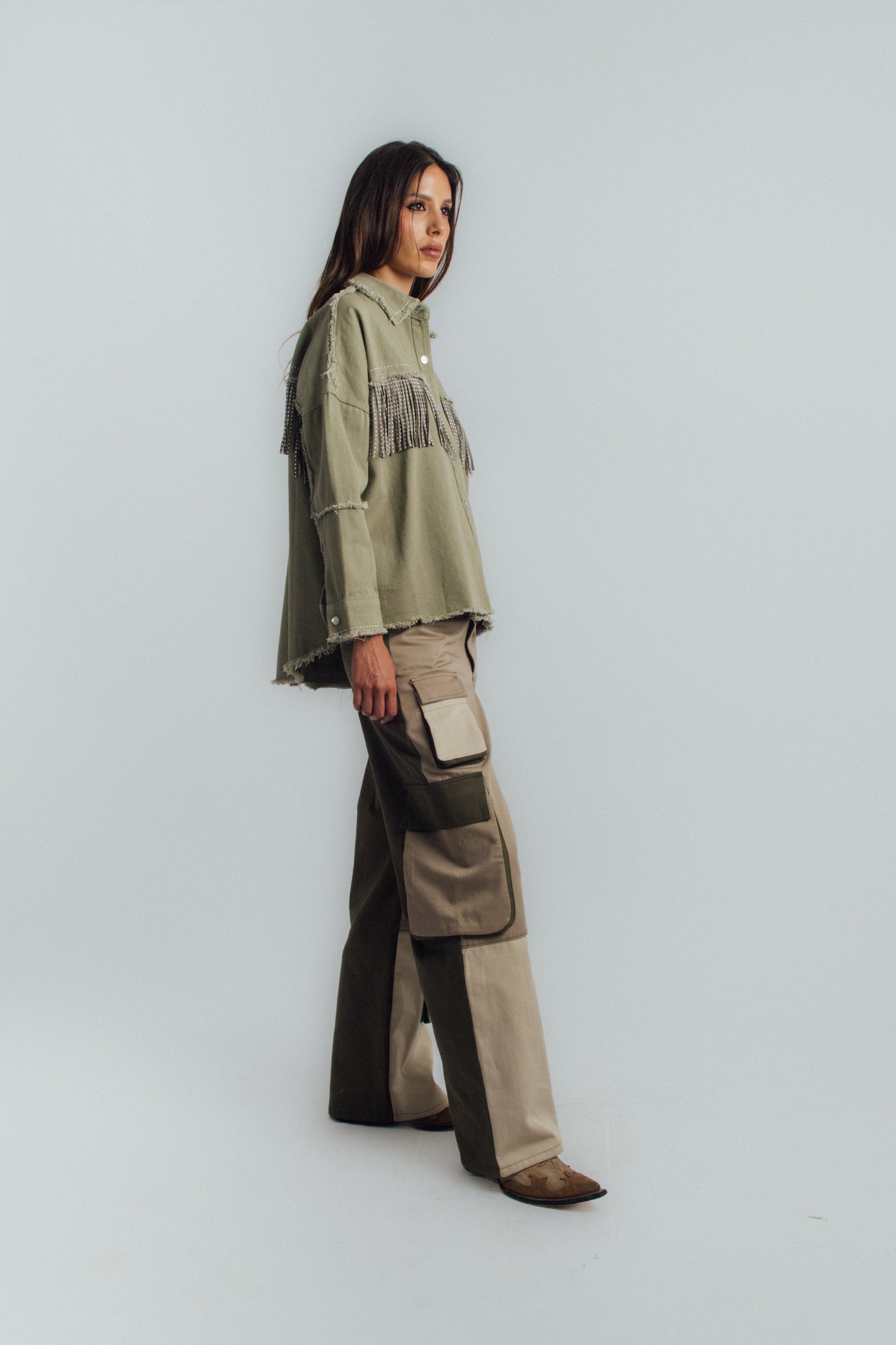 Green color-block cargo pants