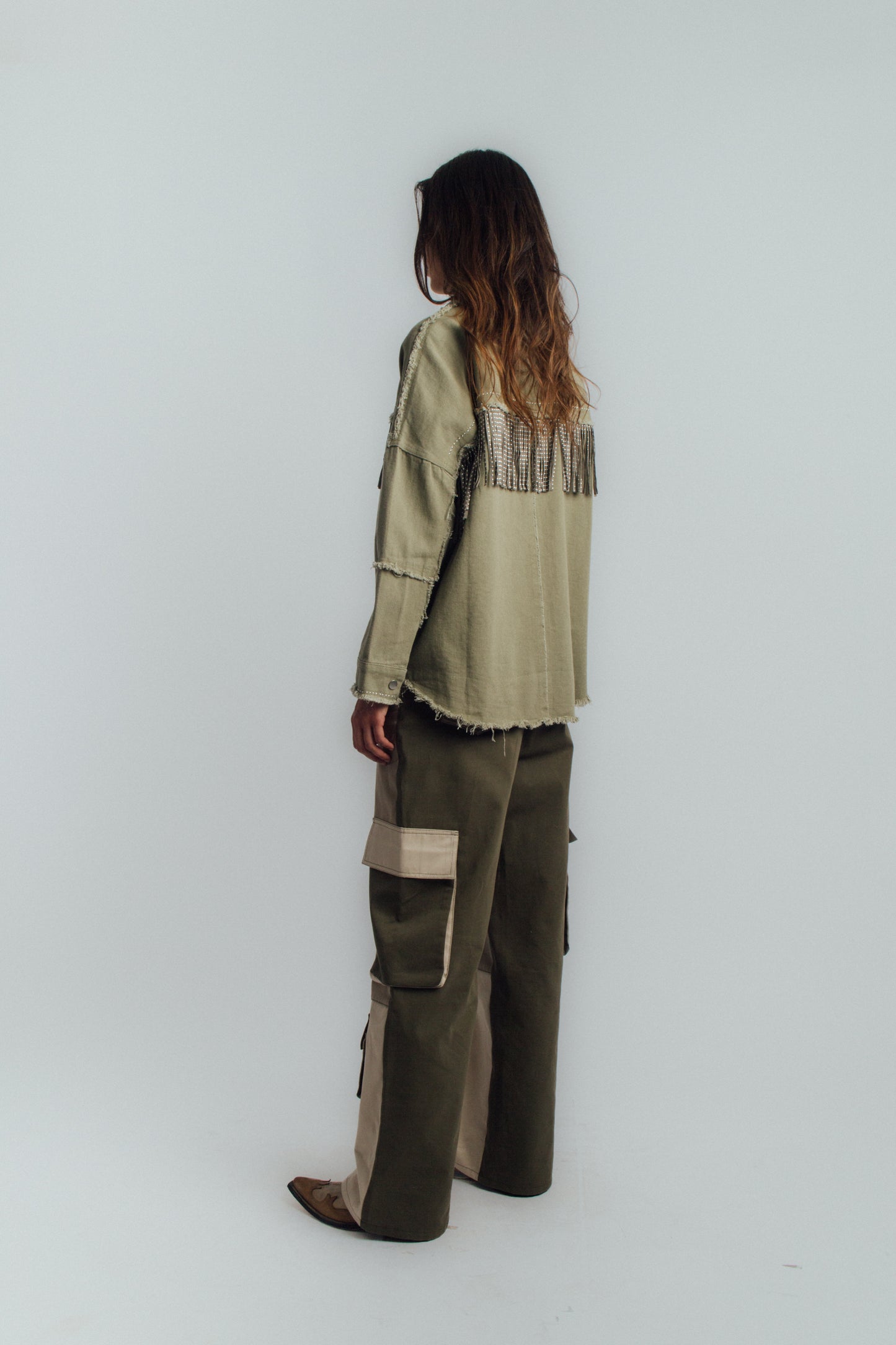 Green color-block cargo pants