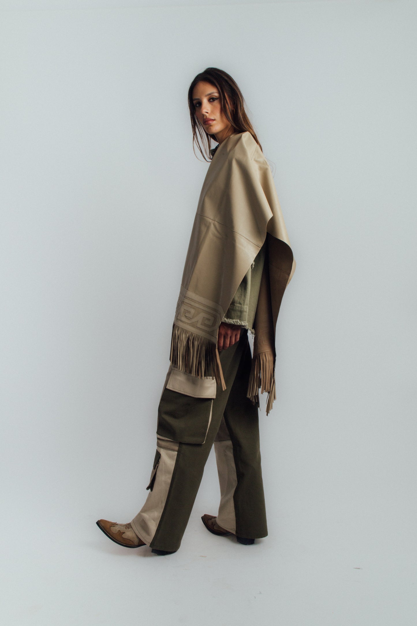 Green color-block cargo pants