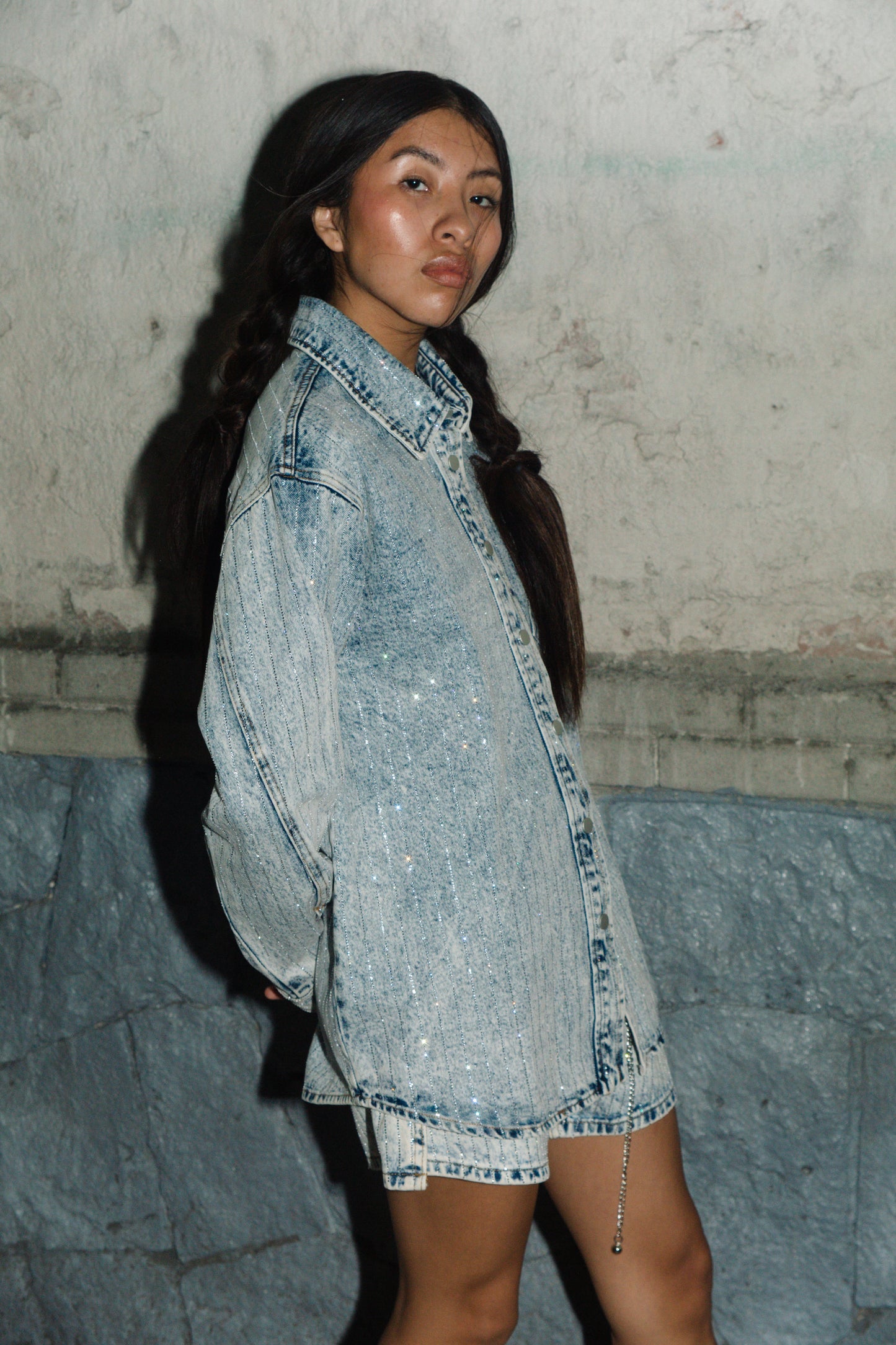 Pinstriped denim set