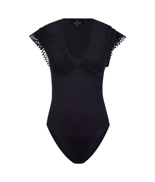 Black ranchero bodysuit with V-neckline