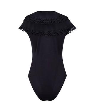 Black ranchero bodysuit with V-neckline