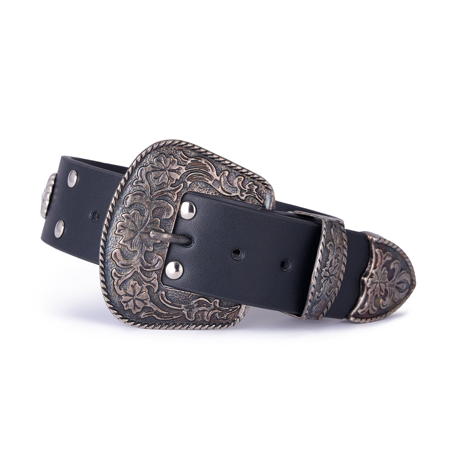 Boot Belt negro con remaches turquesa
