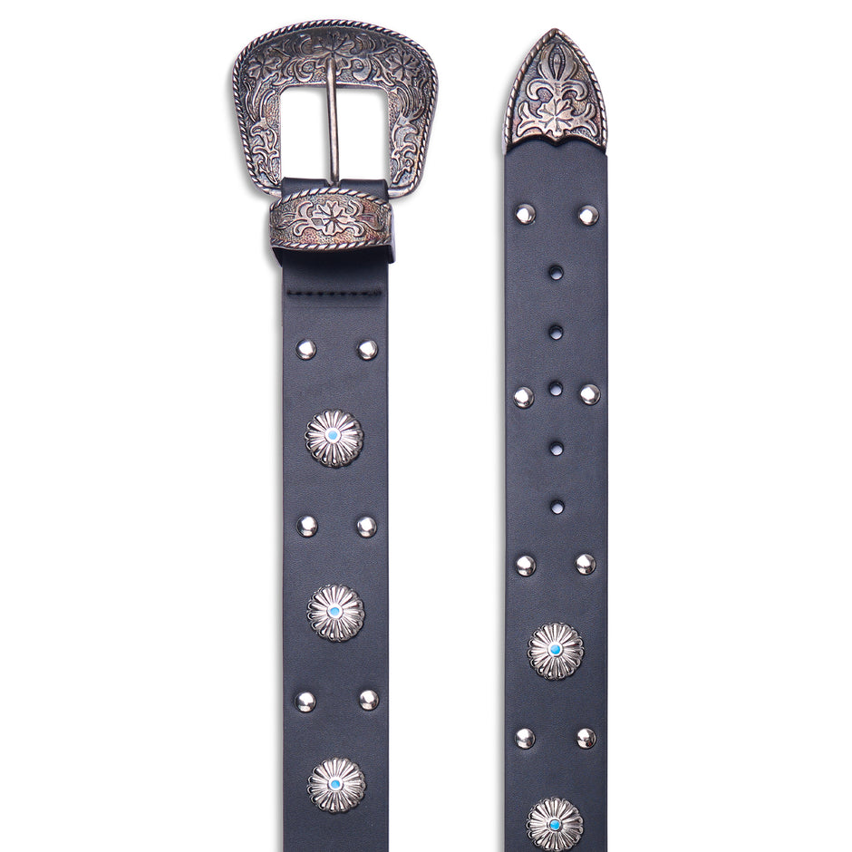 Boot Belt negro con remaches turquesa