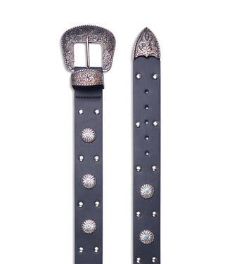 Black boot belt with turquoise studs