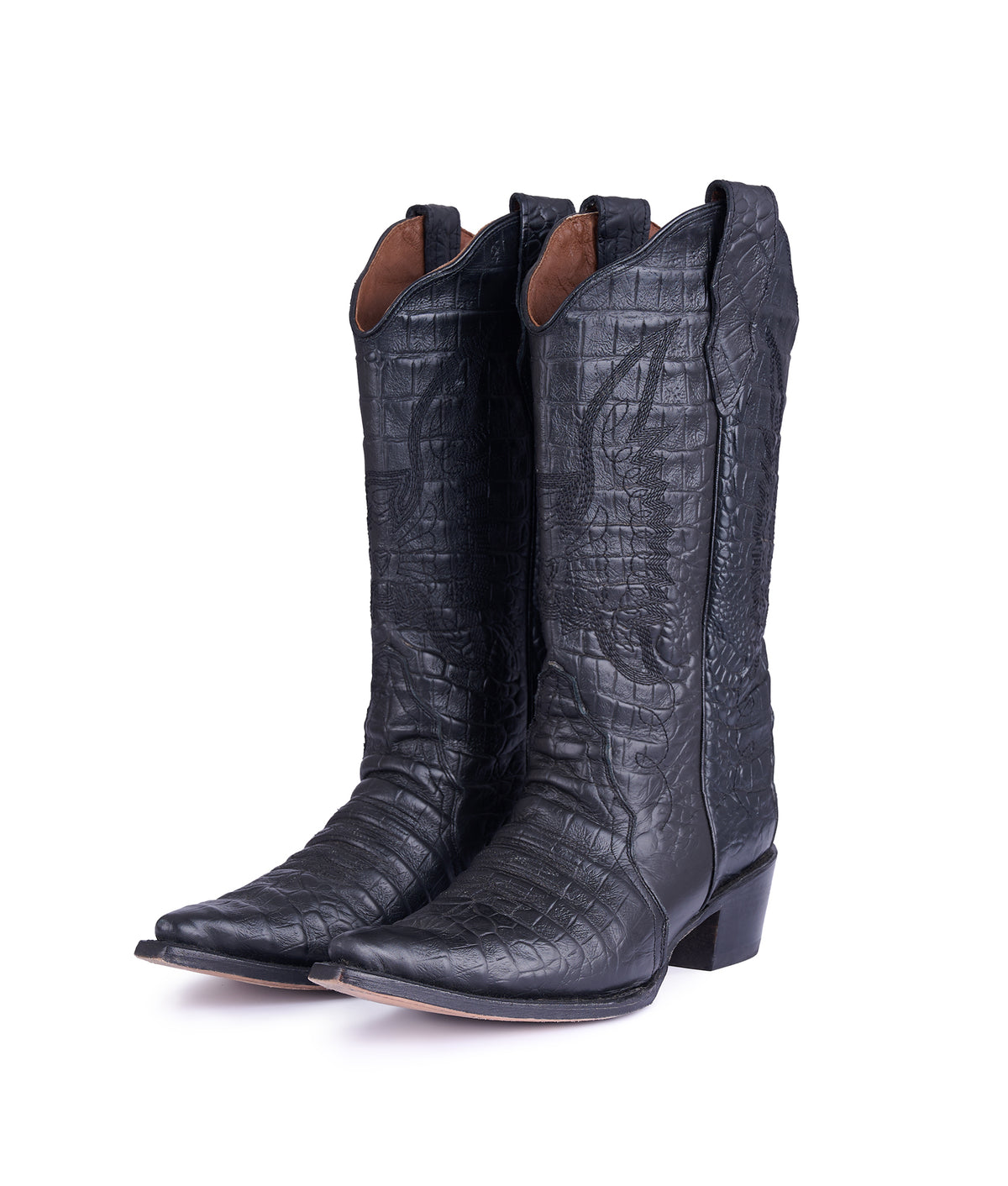 Botas Jornada cocodrilo negro – botas vaqueras de piel para mujer, Montserrat Messeguer