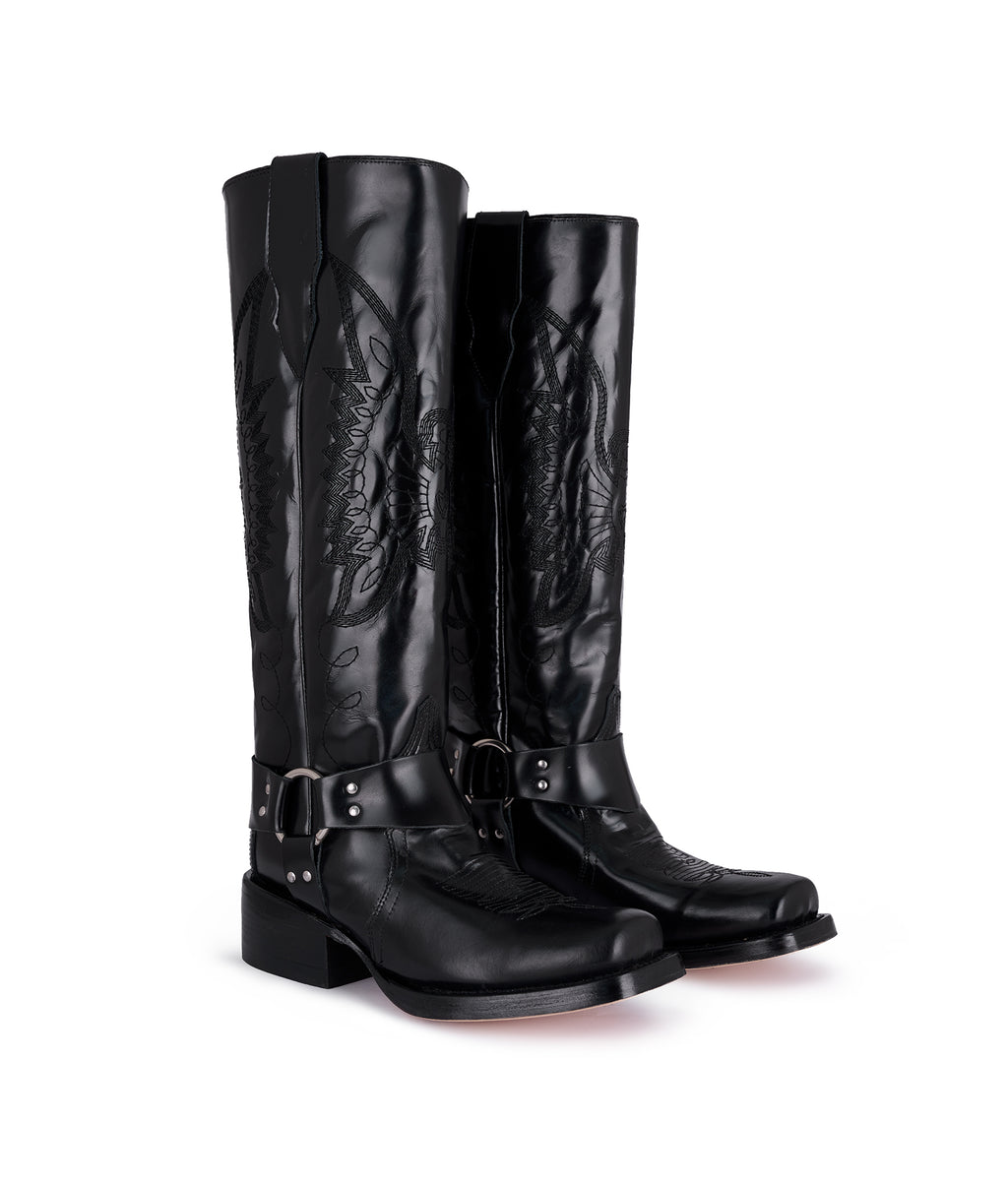 Botas Biker Glossy Black – botas biker de piel para mujer, Montserrat Messeguer