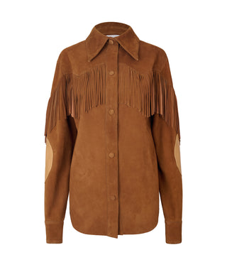 Classic honey suede shirt with fringes