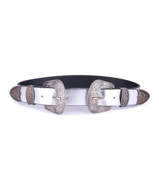 Silver vinyl double buckle belt