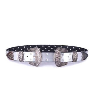 Silver Sparkly Double Buckle Vinyl Belt
