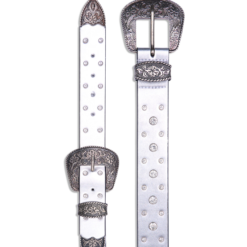 Cinturón de vinil doble hebilla silver sparkly