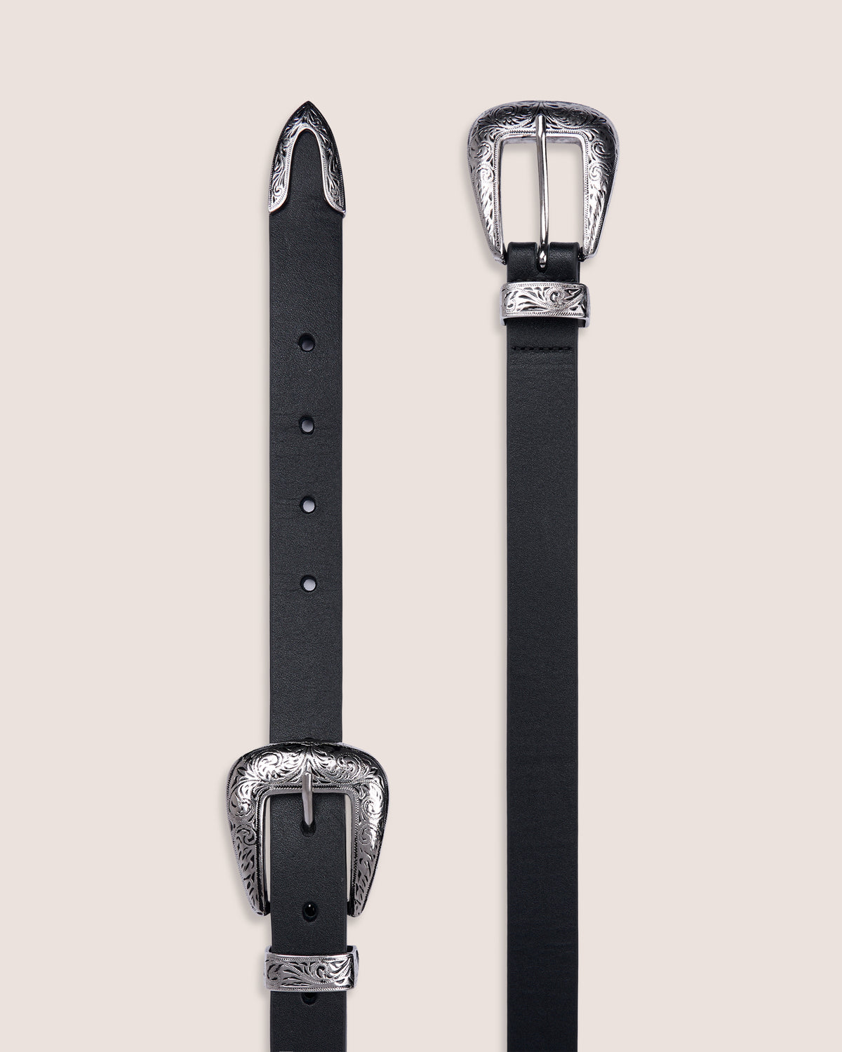 Cinturón de Piel Doble Hebilla Skinny Negro