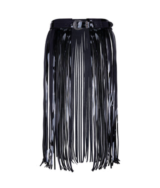 Patent leather long fringe belt