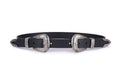 Skinny black double buckle leather belt