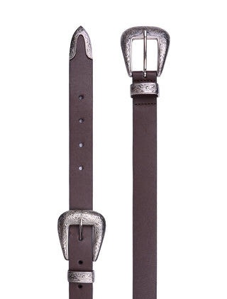 Cinturón de Piel Doble Hebilla Skinny Chocolate