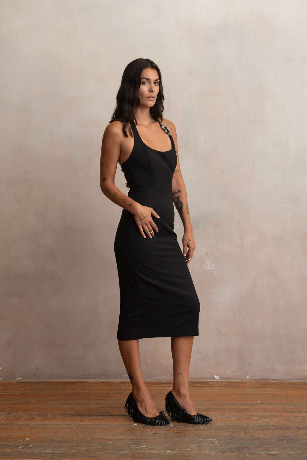 Zapato Stiletto Flecos Negro