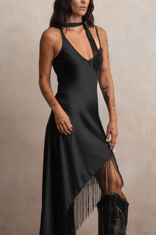 Slip Dress Flecos Negro