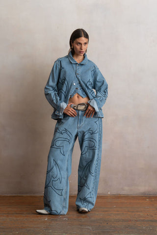 Chamarra Grecas Light Denim