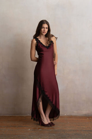 Slip Dress Asimétrico Tinto