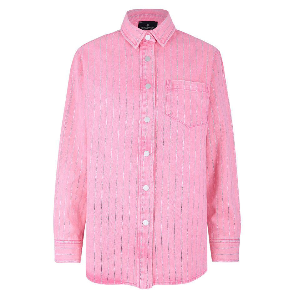 Pinstriped denim set pink