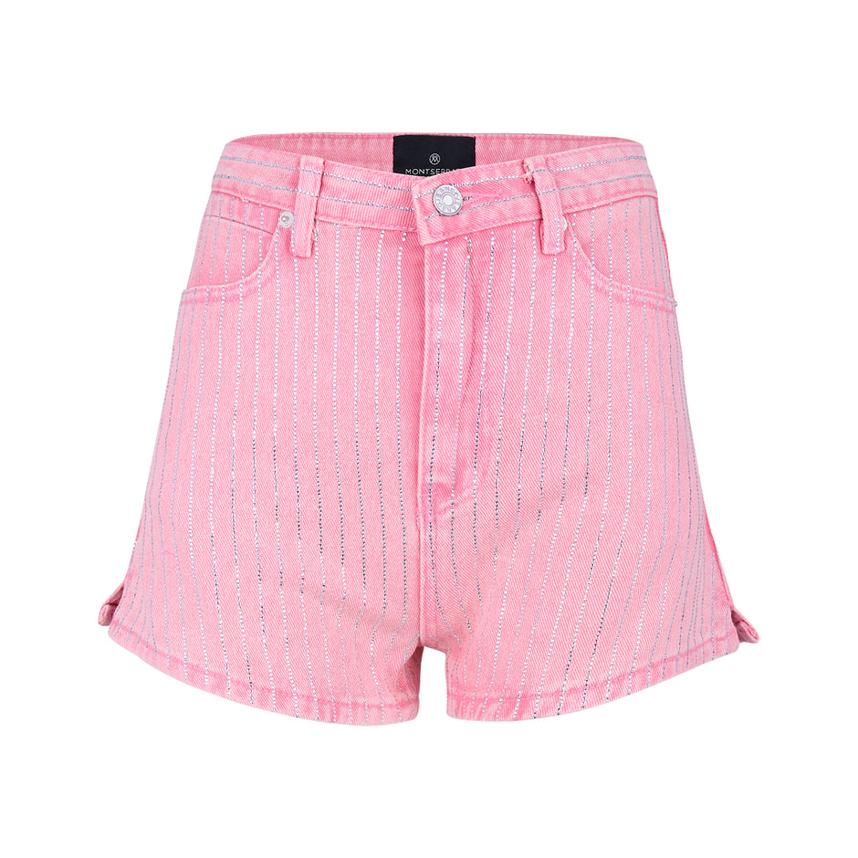 Pinstriped denim set pink