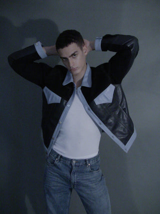 Men's leather denim jacket