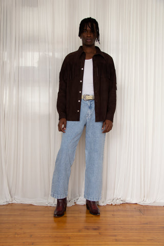Chocolate fringed leather shirt