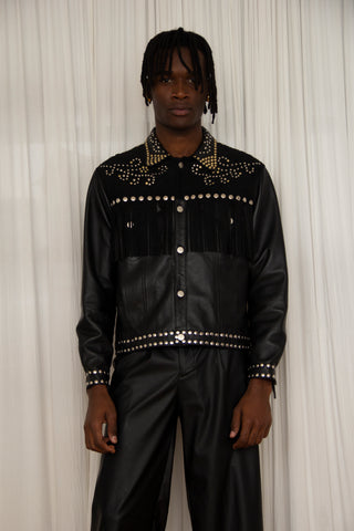 Men's black leather jacket with studs