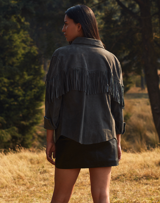 Classic grey suede fringed shirt