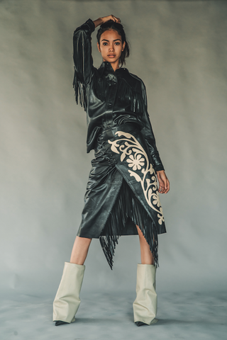 BLACK LEATHER SKIRT