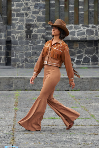 Honey leather jacket with studs