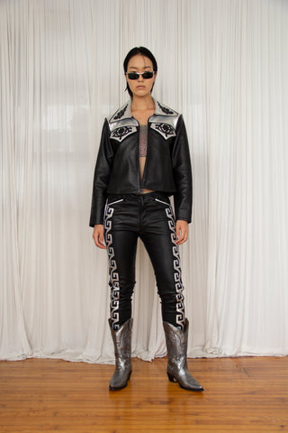 Black and Silver Leather Pockets Jacket