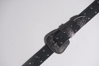 Black double buckle vinyl belt with rivets